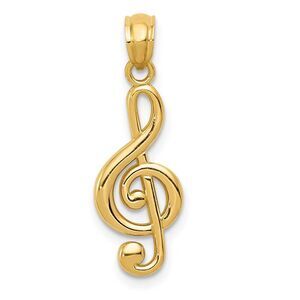 14k Yellow Gold Polished Treble Clef Pendant, 9 x 25mm (3/8 x 1 inch)